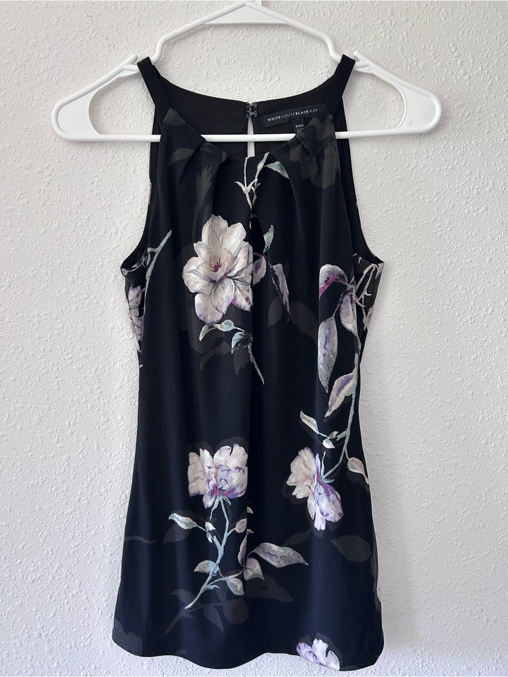 White House Black Market Black Floral Halter Camisole with White Blossoms